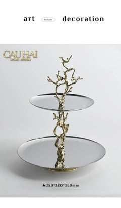 Elysian Couture - Đĩa 2 Tầng Platinum Elysian Branch Étagère 28x35-CẬU HAI HOME DECOR