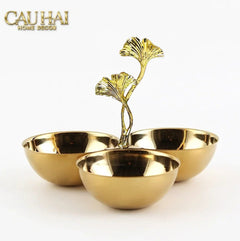 Elysian Couture - Đĩa Trái Cây 3 Ngăn Triptyque Golden Branch Ginkgo Trois Éclat-CẬU HAI HOME DECOR