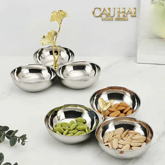 Elysian Couture - Đĩa Trái Cây 3 Ngăn Triptyque Golden Branch Ginkgo Trois Éclat-CẬU HAI HOME DECOR