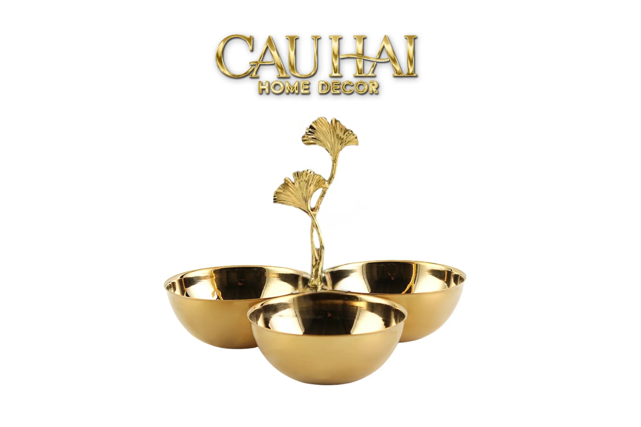 Elysian Couture - Đĩa Trái Cây 3 Ngăn Triptyque Golden Branch Ginkgo Trois Éclat-CẬU HAI HOME DECOR