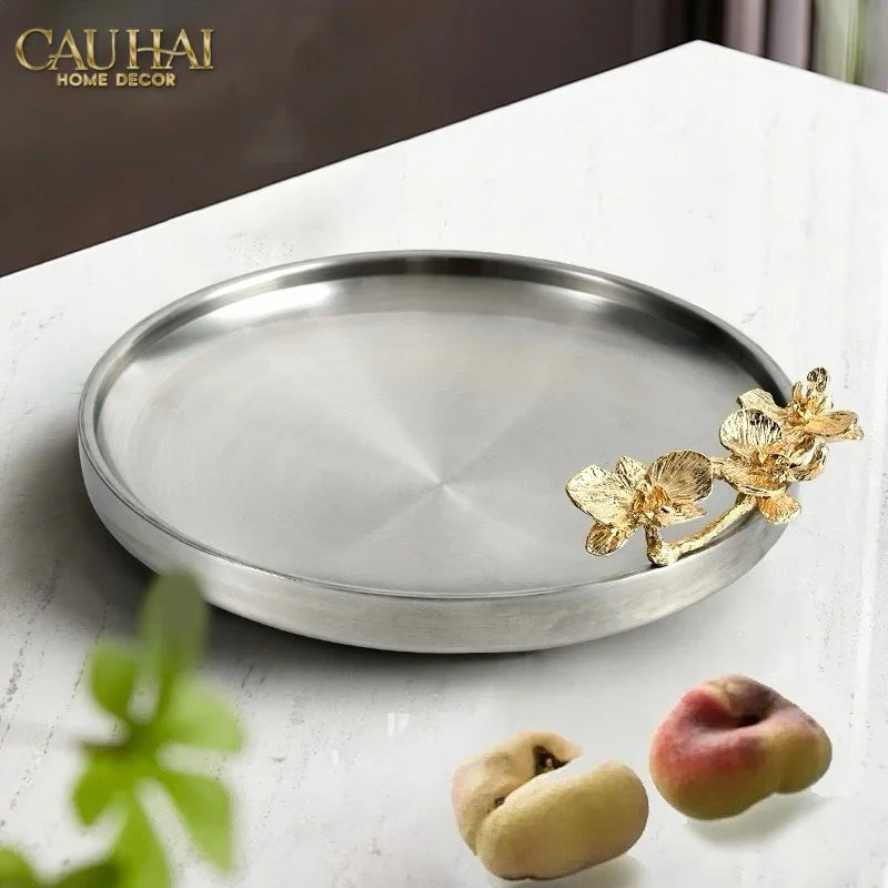 Elysian Couture - Đĩa Trái Cây Métallique Mistletoe Platinum D25-CẬU HAI HOME DECOR