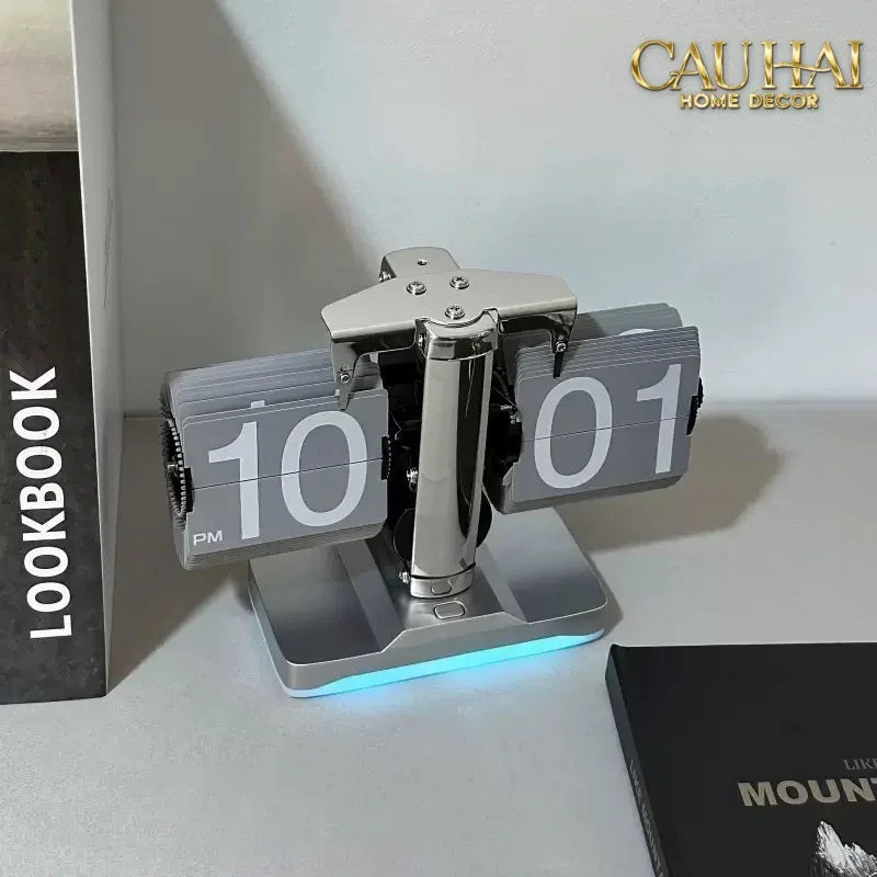 Elysian Couture - Đồng Hồ Lật Retro Flip Light Clock Shine Grey 15x21-CẬU HAI HOME DECOR