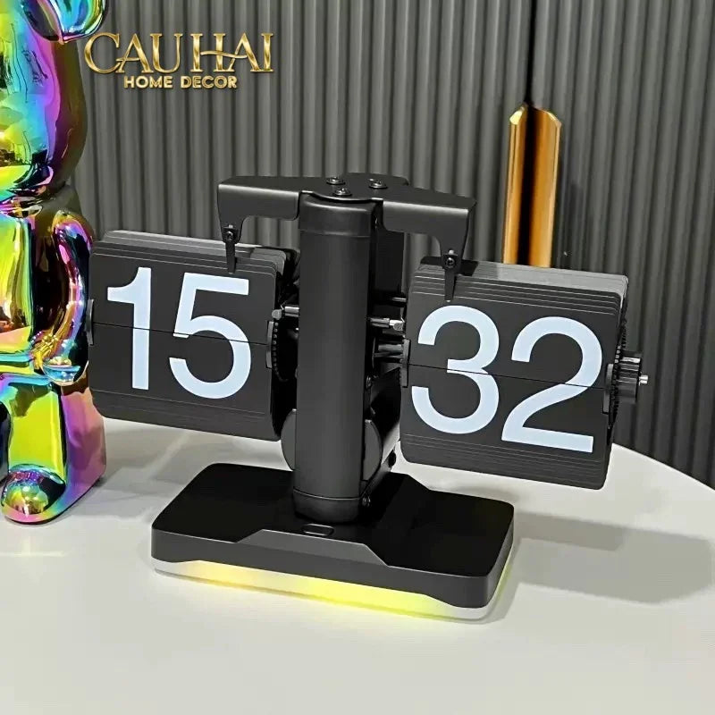 Elysian Couture - Đồng Hồ Lật Retro Flip Light Clock Shine Grey 15x21-CẬU HAI HOME DECOR