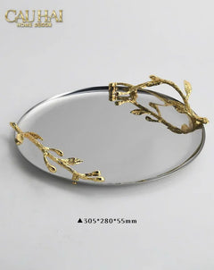 Elysian Couture - Khay Tròn Đĩa Trái Cây Platinum Branche D’Olivier Ronde D28-CẬU HAI HOME DECOR