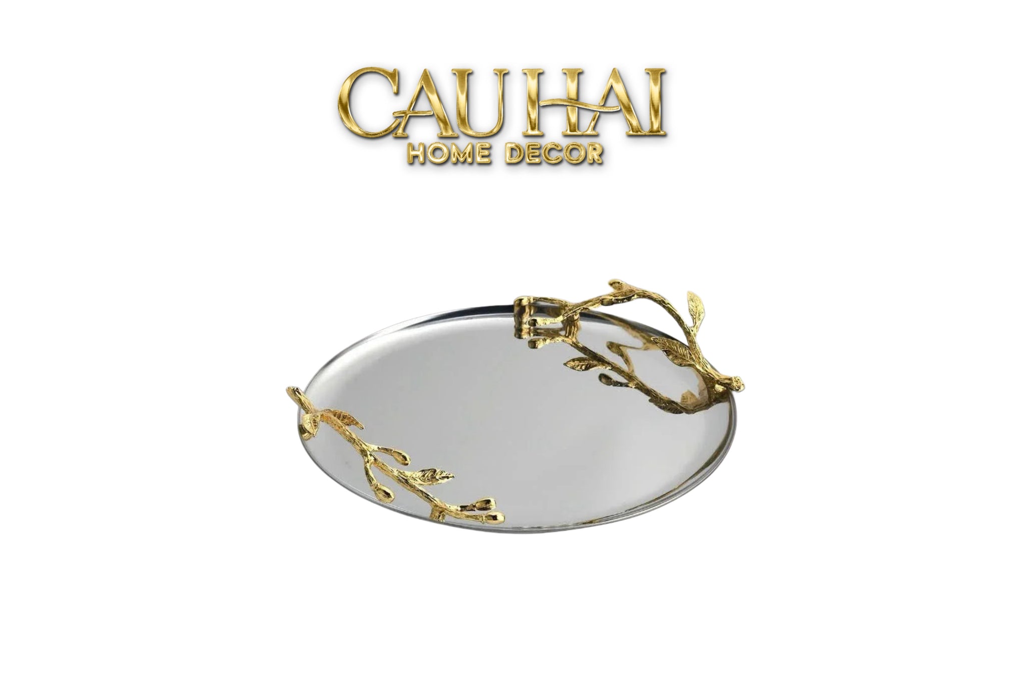 Elysian Couture - Khay Tròn Đĩa Trái Cây Platinum Branche D’Olivier Ronde D28-CẬU HAI HOME DECOR