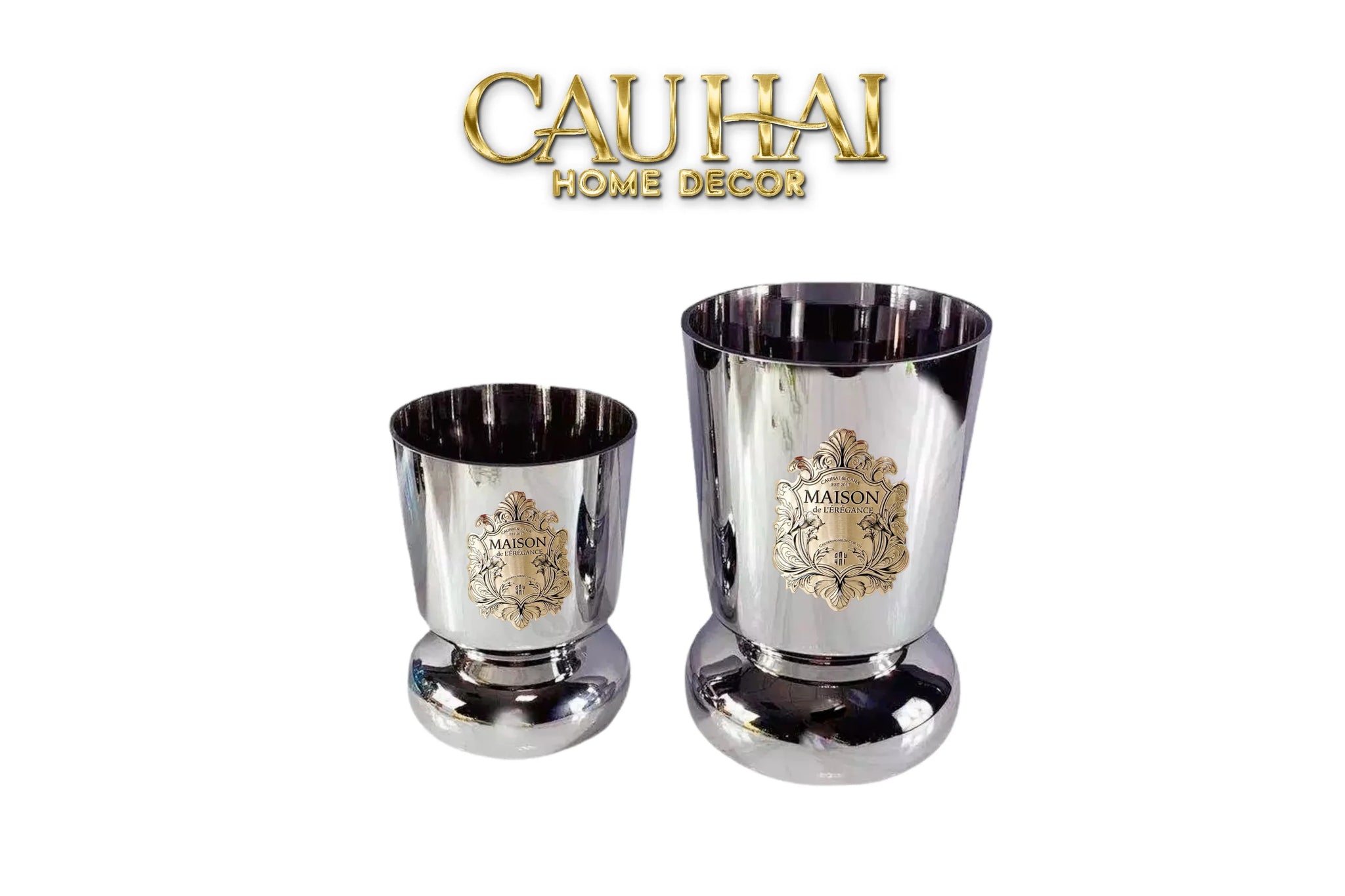 Elysian Couture - Set 2 Bình Hoa Genesis Platinum Maison Vase 13x22/18x30-CẬU HAI HOME DECOR