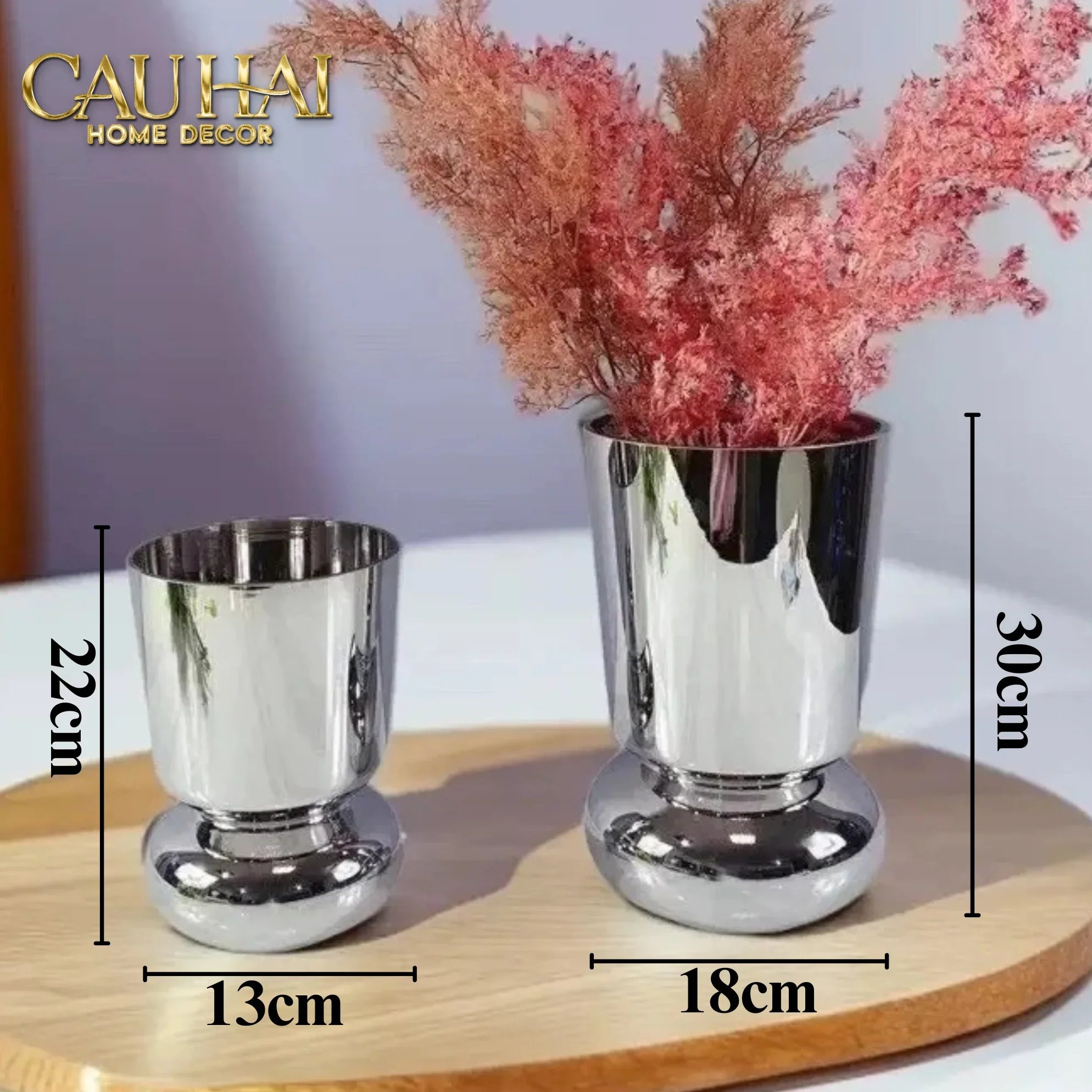 Elysian Couture - Set 2 Bình Hoa Genesis Platinum Maison Vase 13x22/18x30-CẬU HAI HOME DECOR