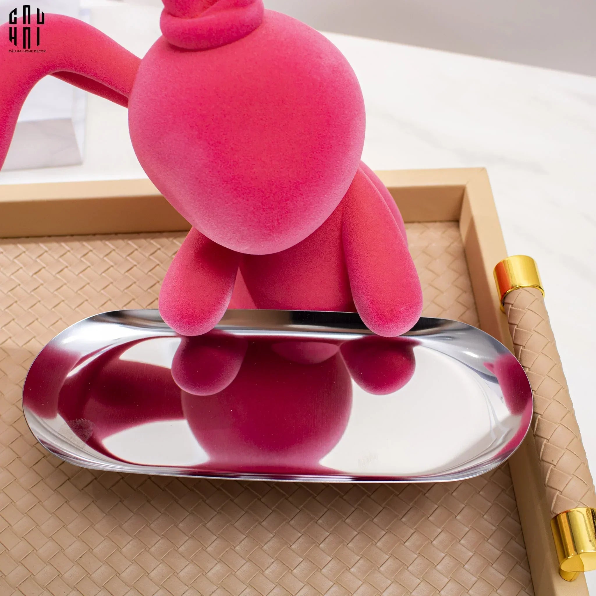 Elysian Couture - Tượng Thỏ Nhung - Figurine Lapin Pink Velour Maison H30-CẬU HAI HOME DECOR