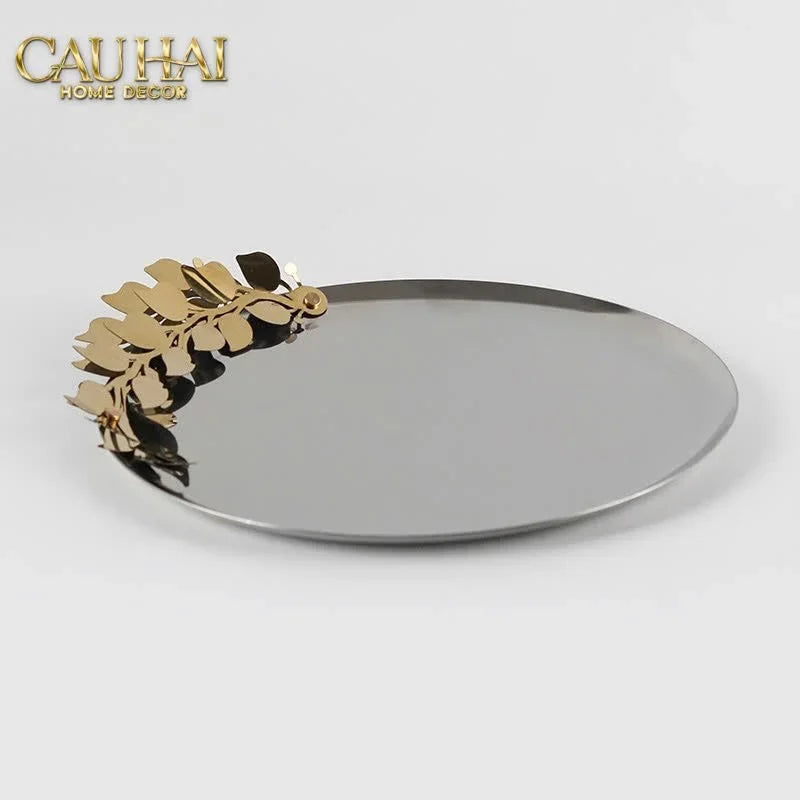 Elysian - Đĩa Trái Cây Khay Tròn Platinum Olive Branch Disk D28-CẬU HAI HOME DECOR