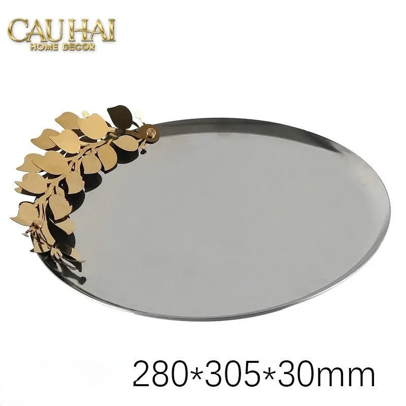 Elysian - Đĩa Trái Cây Khay Tròn Platinum Olive Branch Disk D28-CẬU HAI HOME DECOR