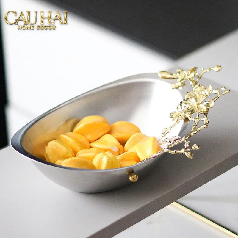 Elysian - Đĩa Trái Cây Trang Trí Platinum Gilded Bloom-CẬU HAI HOME DECOR