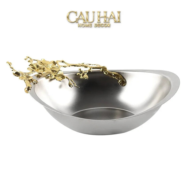 Elysian - Đĩa Trái Cây Trang Trí Platinum Gilded Bloom-CẬU HAI HOME DECOR