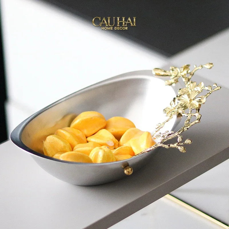 Elysian - Đĩa Trái Cây Trang Trí Platinum Gilded Bloom-CẬU HAI HOME DECOR