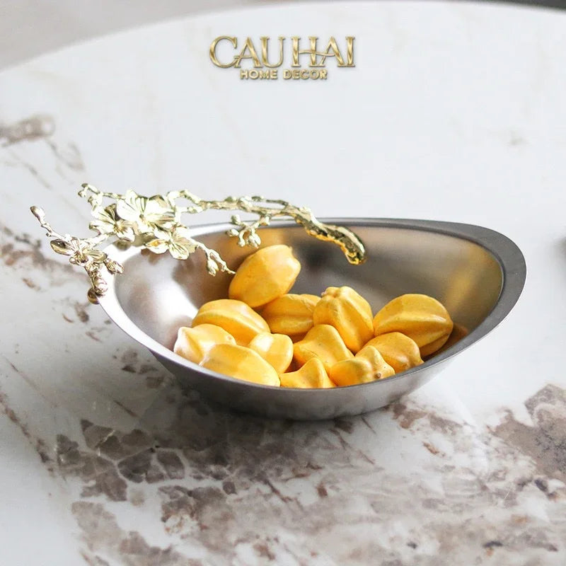 Elysian - Đĩa Trái Cây Trang Trí Platinum Gilded Bloom-CẬU HAI HOME DECOR