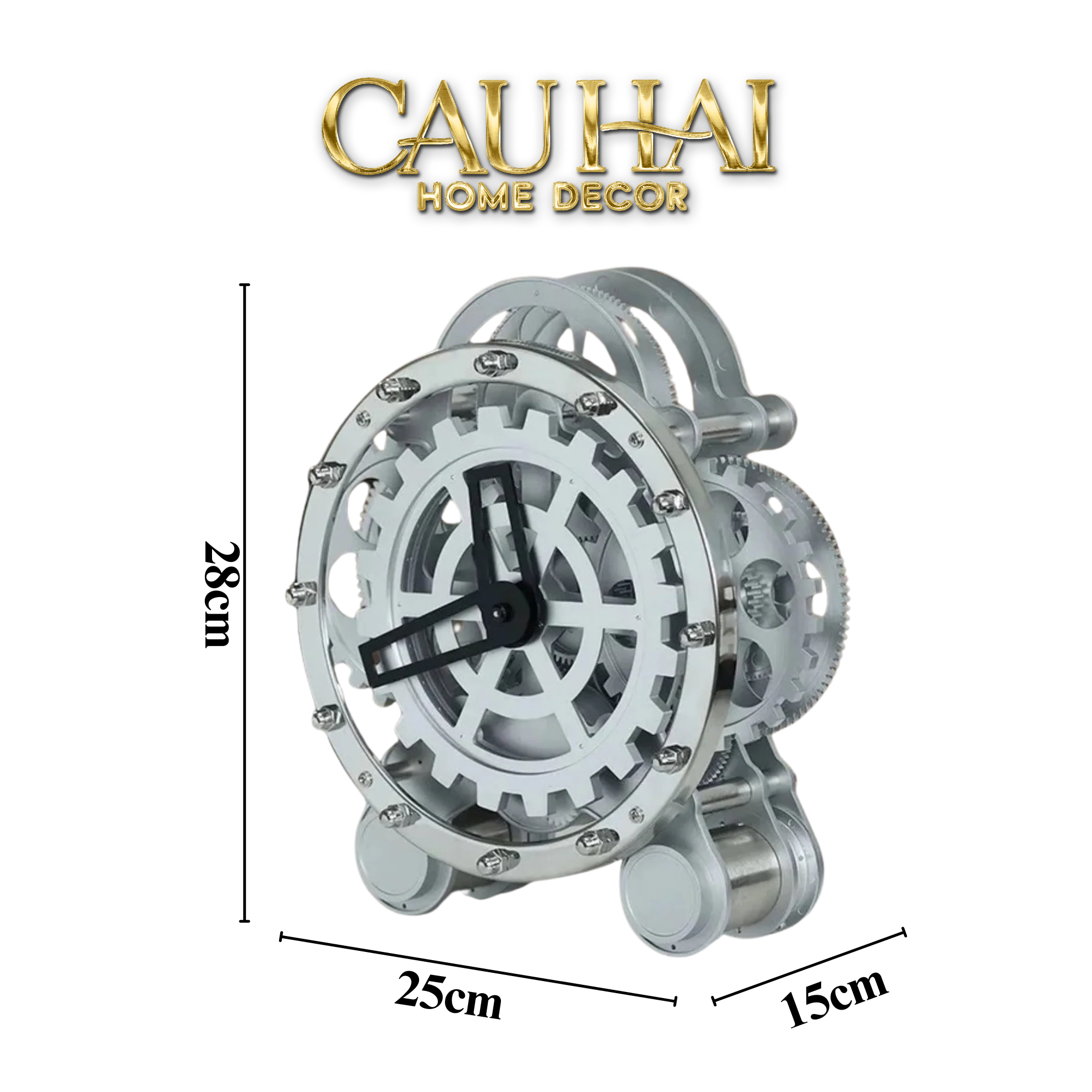 Elysian - Đồng Hồ Cơ Hologram Mécanique Argent Table Clock - CẬU HAI HOME DECOR