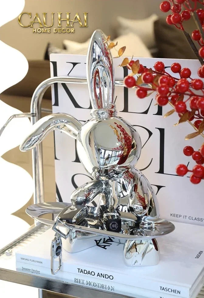 Elysian Fw25 - Tượng Thỏ Figurine Platinum Lapin Minimalisme Chic-CẬU HAI HOME DECOR