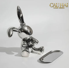 Elysian Fw25 - Tượng Thỏ Figurine Platinum Lapin Minimalisme Chic-CẬU HAI HOME DECOR