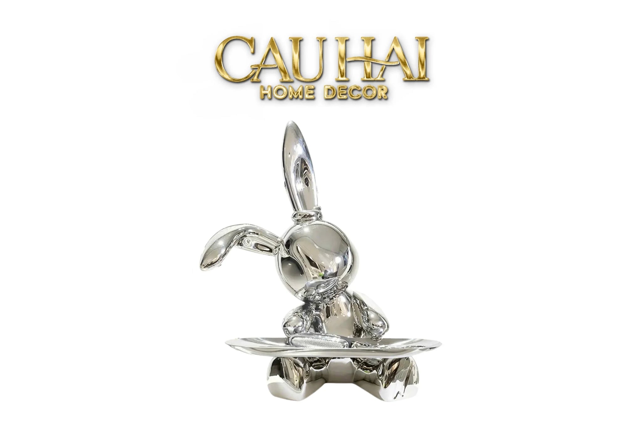 Elysian Fw25 - Tượng Thỏ Figurine Platinum Lapin Minimalisme Chic-CẬU HAI HOME DECOR