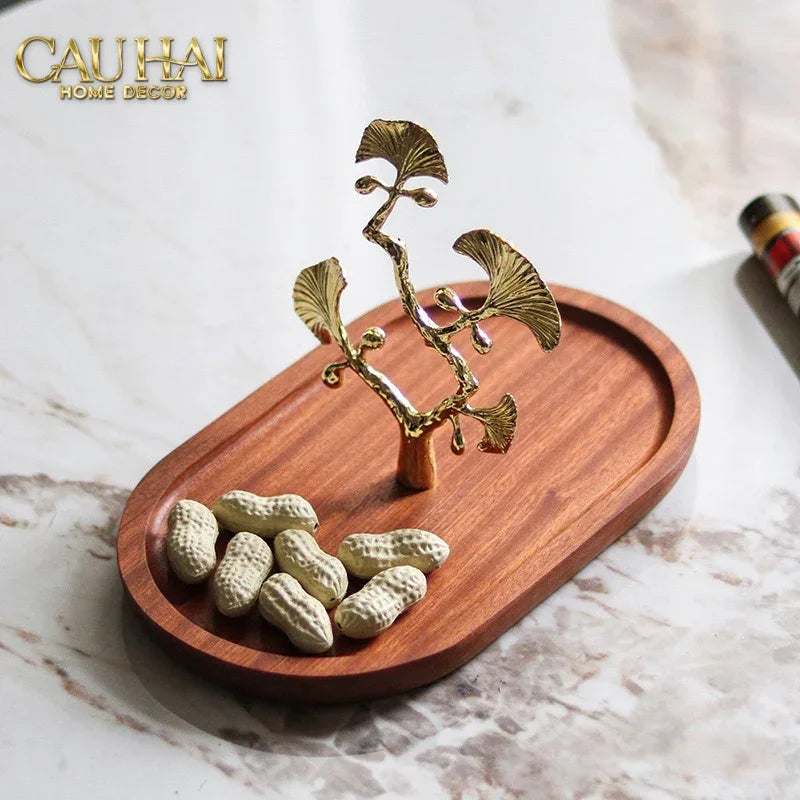 Elysian - Khay Gỗ Óc Chó Lá Ngân Hạnh Ginkgo Premium Walnut Trays 15x25-CẬU HAI HOME DECOR