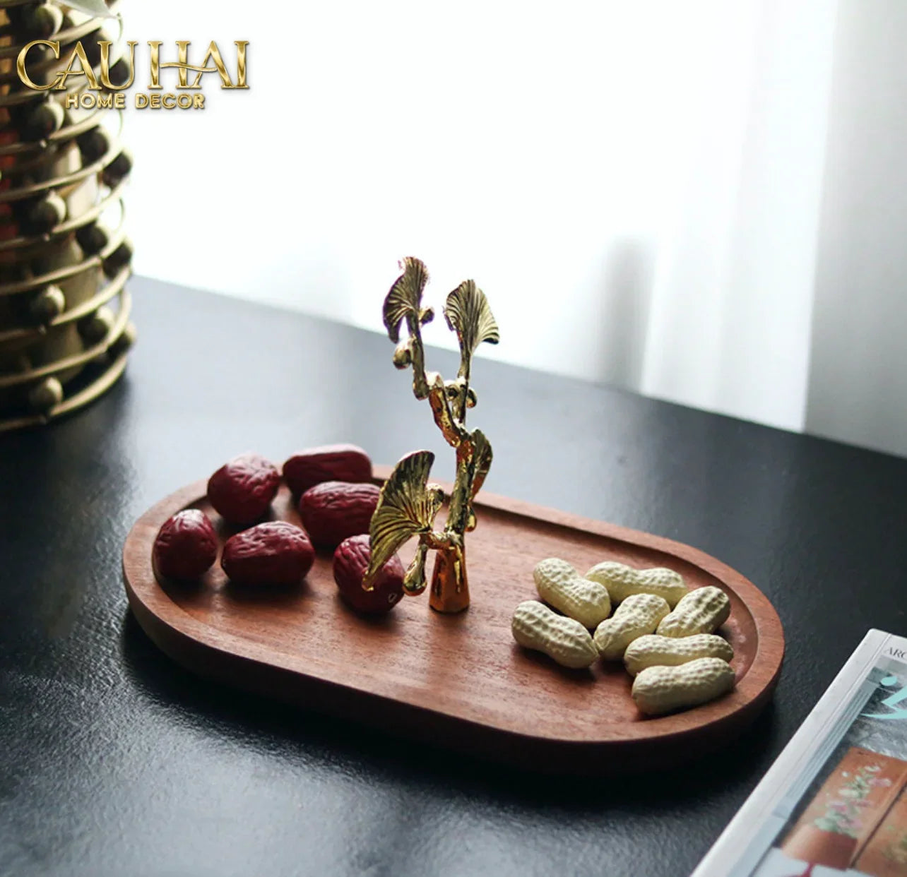 Elysian - Khay Gỗ Óc Chó Lá Ngân Hạnh Ginkgo Premium Walnut Trays 15x25-CẬU HAI HOME DECOR
