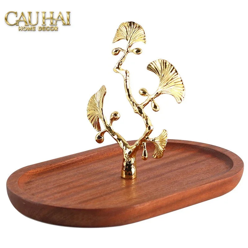 Elysian - Khay Gỗ Óc Chó Lá Ngân Hạnh Ginkgo Premium Walnut Trays 15x25-CẬU HAI HOME DECOR