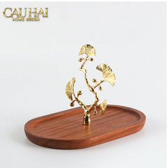 Elysian - Khay Gỗ Óc Chó Lá Ngân Hạnh Ginkgo Premium Walnut Trays 15x25-CẬU HAI HOME DECOR