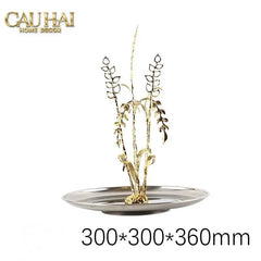 Elysian - Khay Tròn Đĩa Trái Cây Platinum Métallique Golden Eucalyptus Branch D30-CẬU HAI HOME DECOR