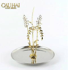 Elysian - Khay Tròn Đĩa Trái Cây Platinum Métallique Golden Eucalyptus Branch D30-CẬU HAI HOME DECOR