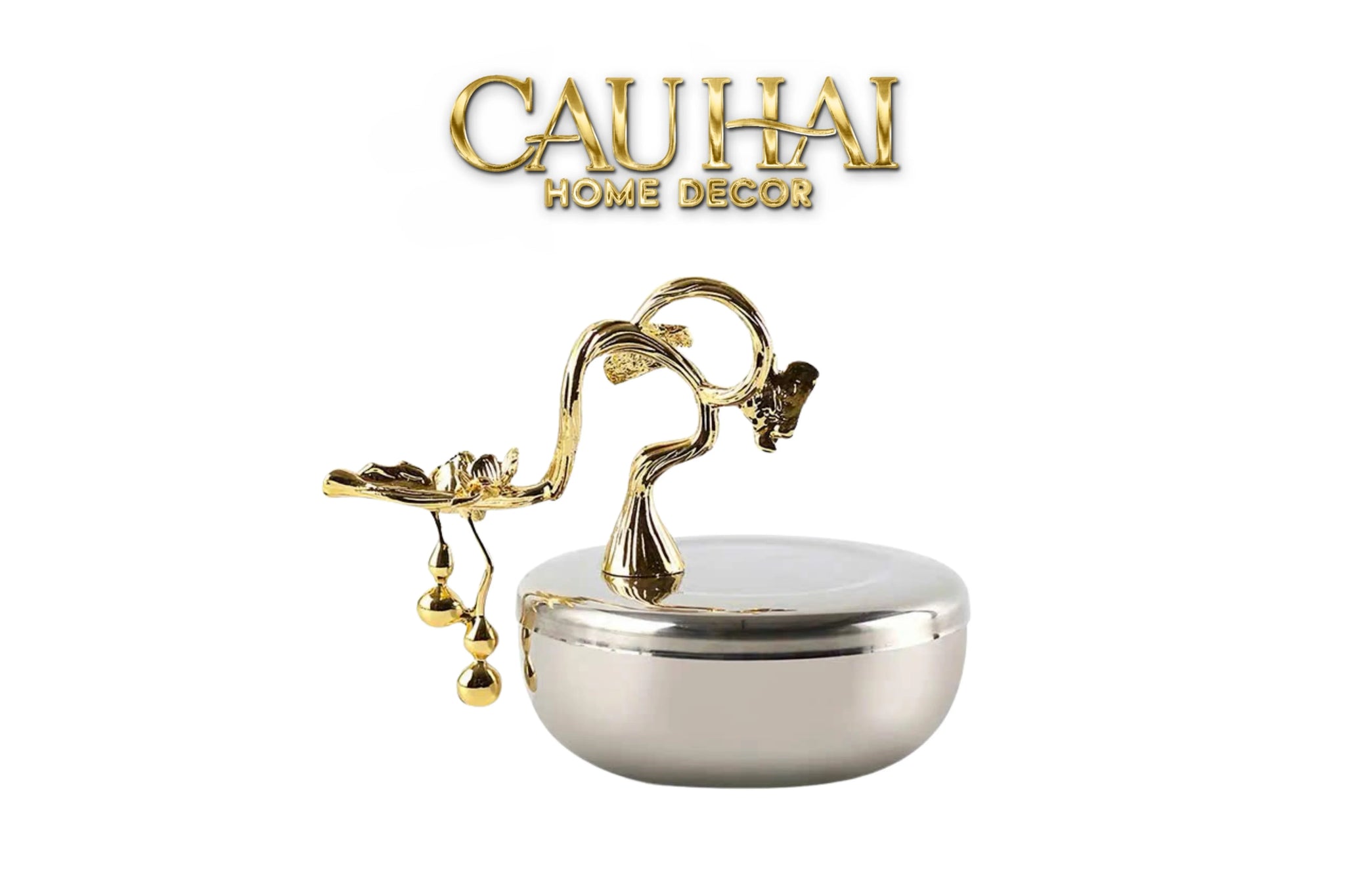 Elysian - Lọ Kẹo Chén Platinum Impérial Bird Branch Bowl 13x17-CẬU HAI HOME DECOR