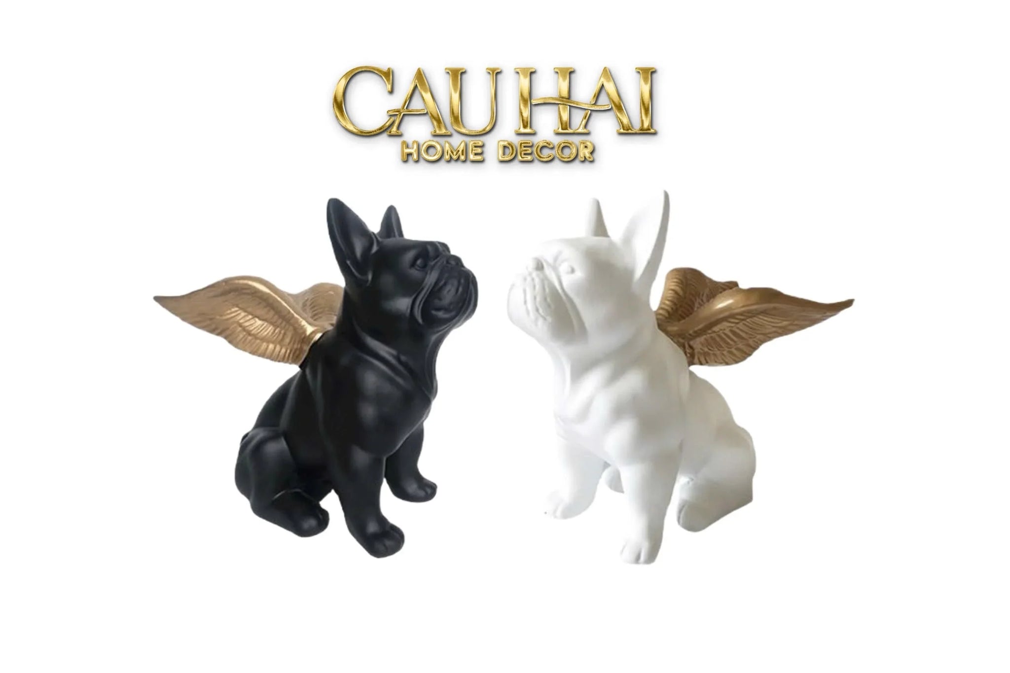 Elysian - Set 2 Tượng Chú Chó Thiên Thần Frenchie Angel Bull D'Or Dou-CẬU HAI HOME DECOR