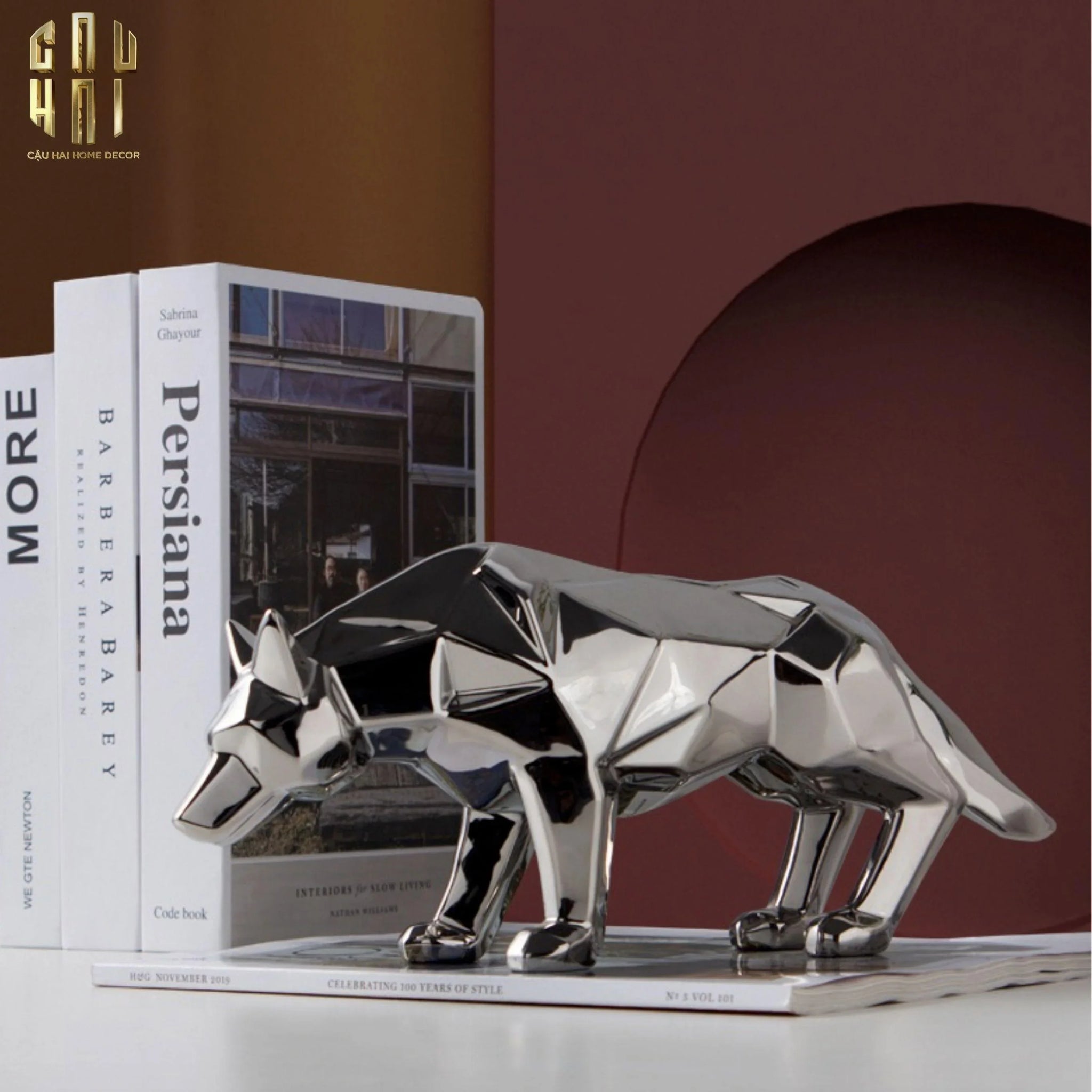 Elysian - Tượng Platinum Origami Art Wolf-CẬU HAI HOME DECOR