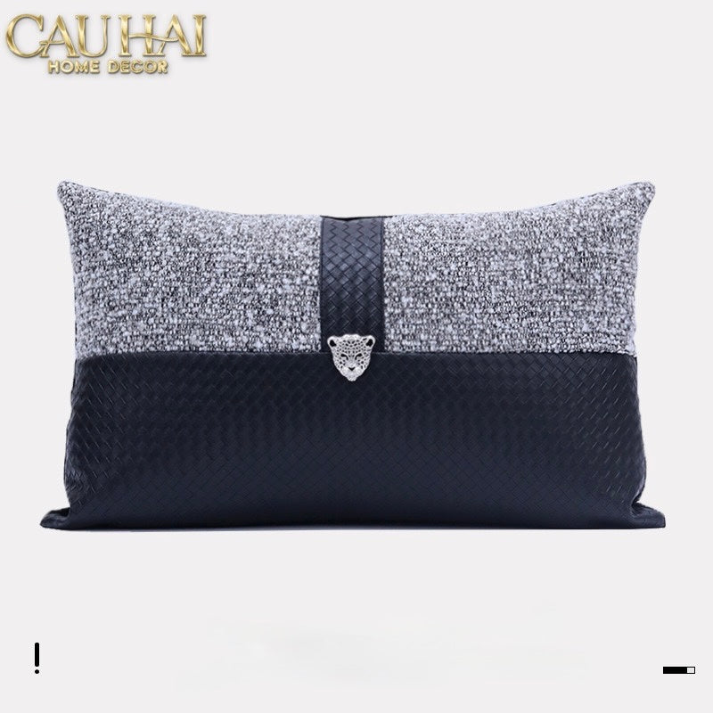 GỐI TWEED LEATHER MIDNIGHT SENTINEL PANTHER 30X50