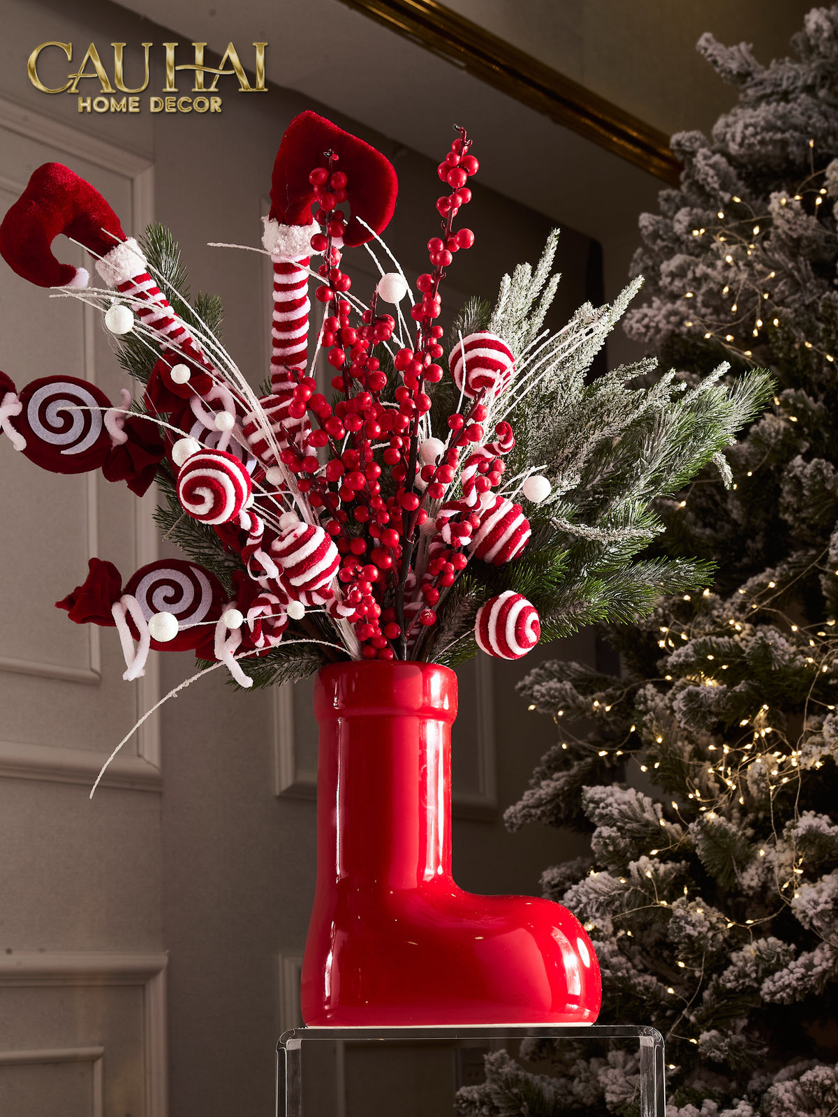 Fêtes Couture - Chậu Hoa Santa Candy Red Boot-BÌNH HOA-CẬU HAI HOME DECOR