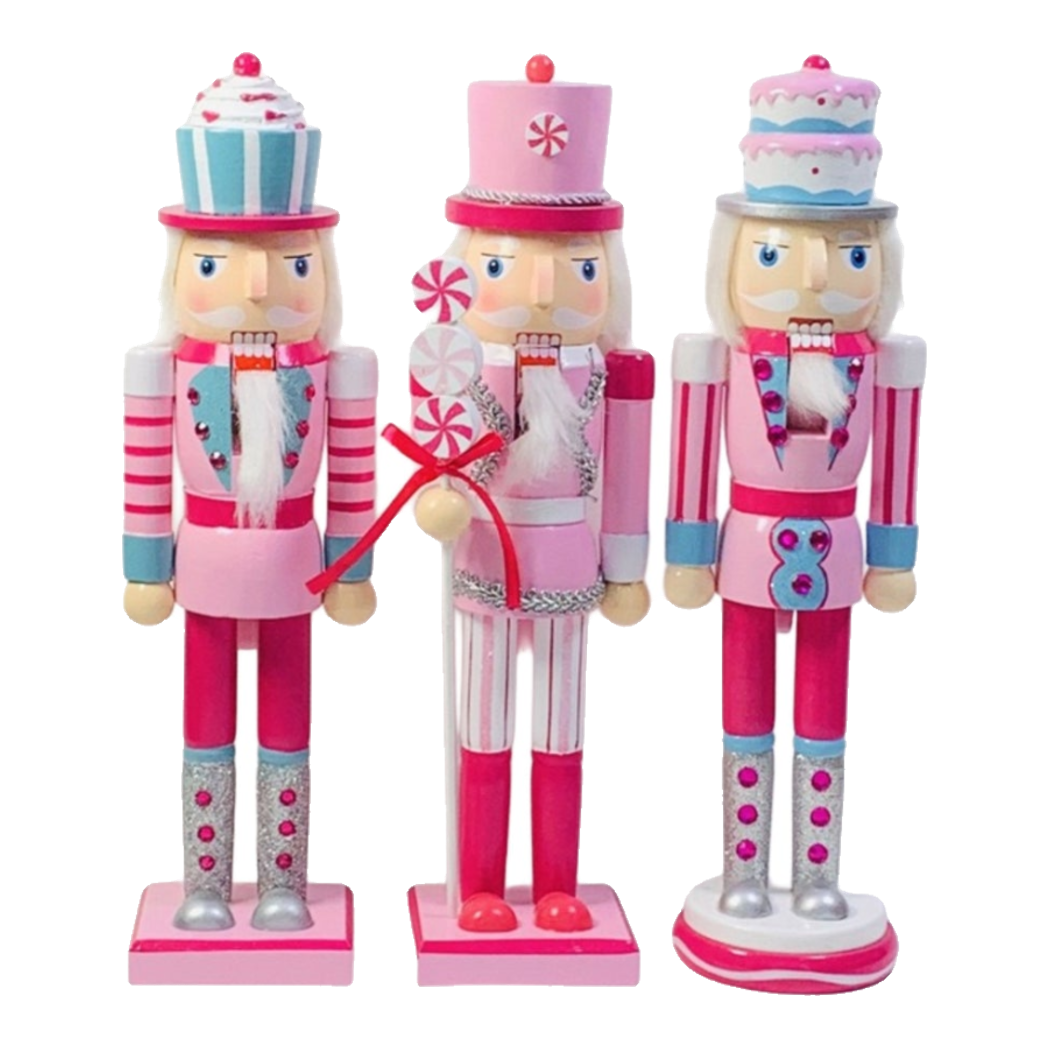 Fêtes Couture - Set 3 Tượng Nutcracker Cotton Candy Plush Pink 38Cm