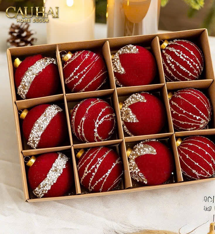 Fêtes Couture - Set Châu Nhung Rouge Velour Christmas Ornaments 16Pcs-TRANG TRÍ GIÁNG SINH-CẬU HAI HOME DECOR