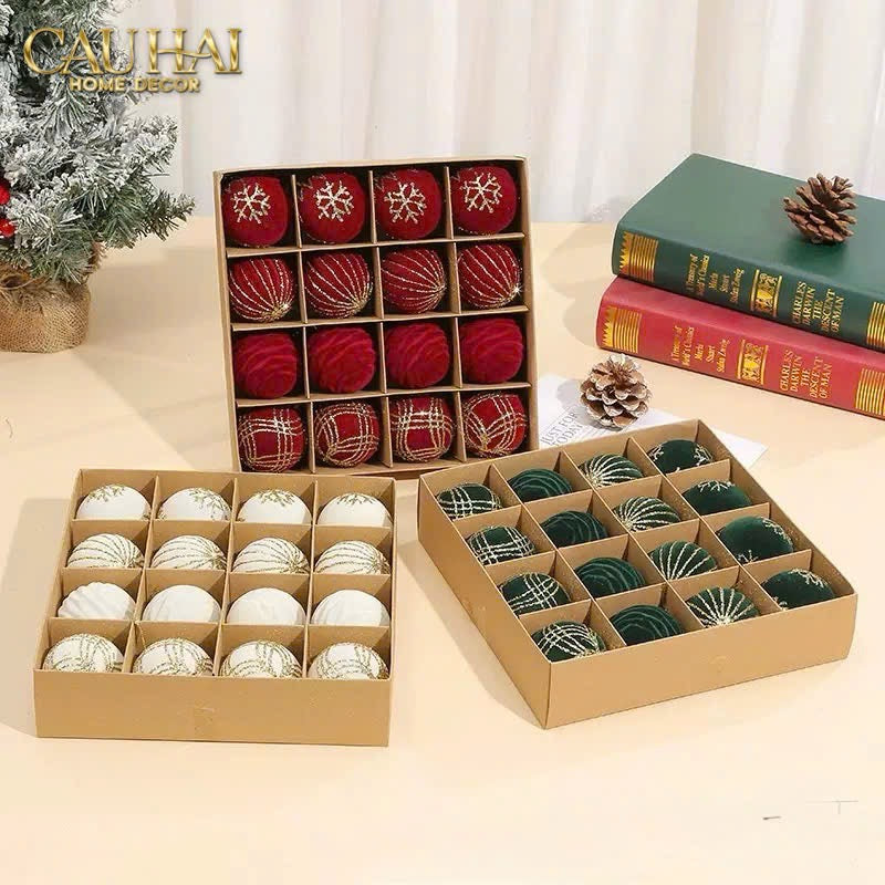 Fêtes Couture - Set Châu Nhung Rouge Velour Christmas Ornaments 16Pcs-TRANG TRÍ GIÁNG SINH-CẬU HAI HOME DECOR