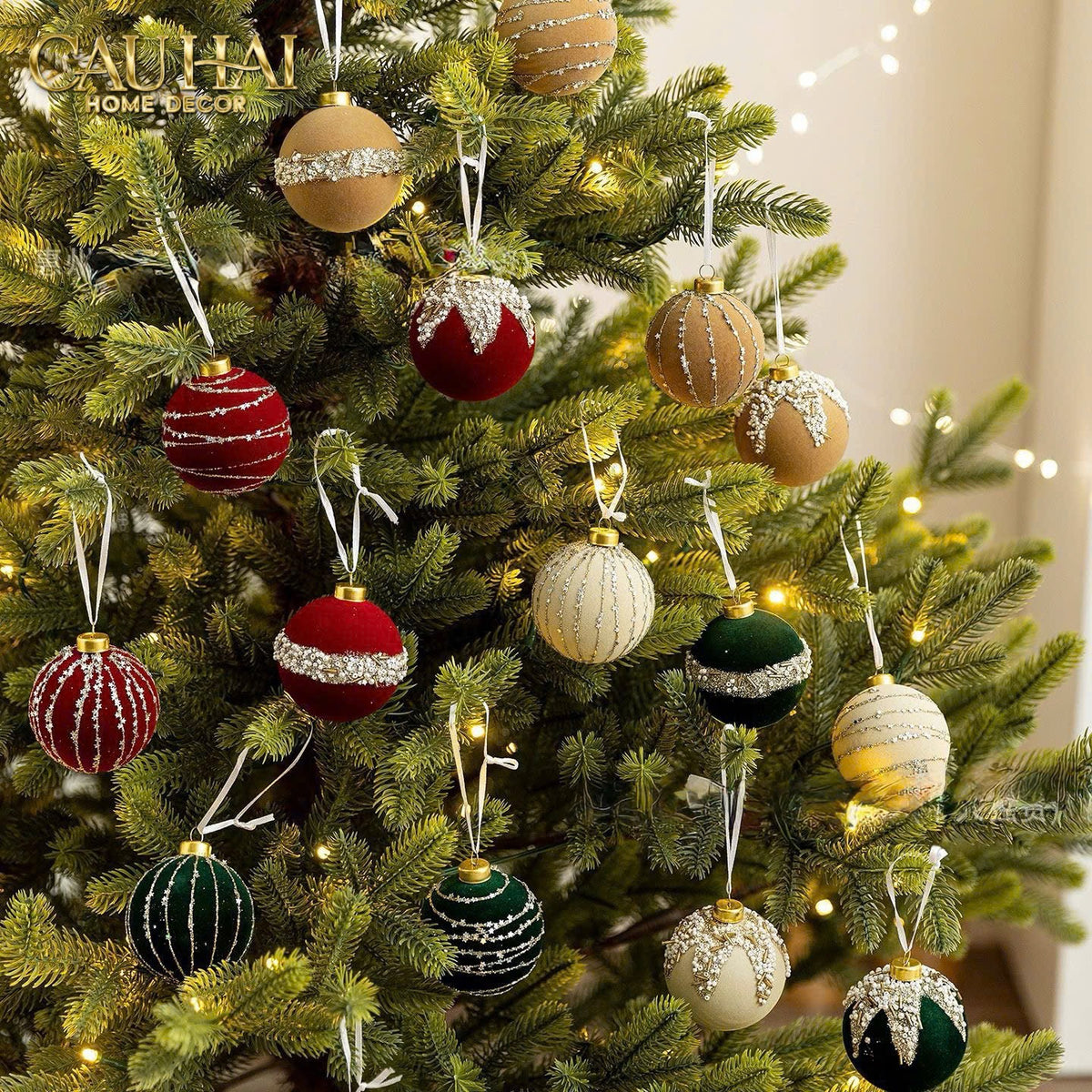 Fêtes Couture - Set Châu Nhung Rouge Velour Christmas Ornaments 16Pcs-TRANG TRÍ GIÁNG SINH-CẬU HAI HOME DECOR