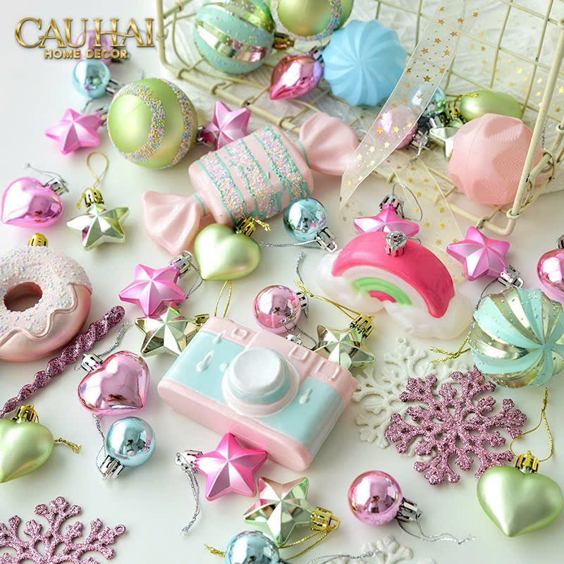 Fêtes Couture - Set Trái Châu Cotton Candy Brush Pink 70Pcs Christmas Ornaments-TRANG TRÍ GIÁNG SINH-CẬU HAI HOME DECOR