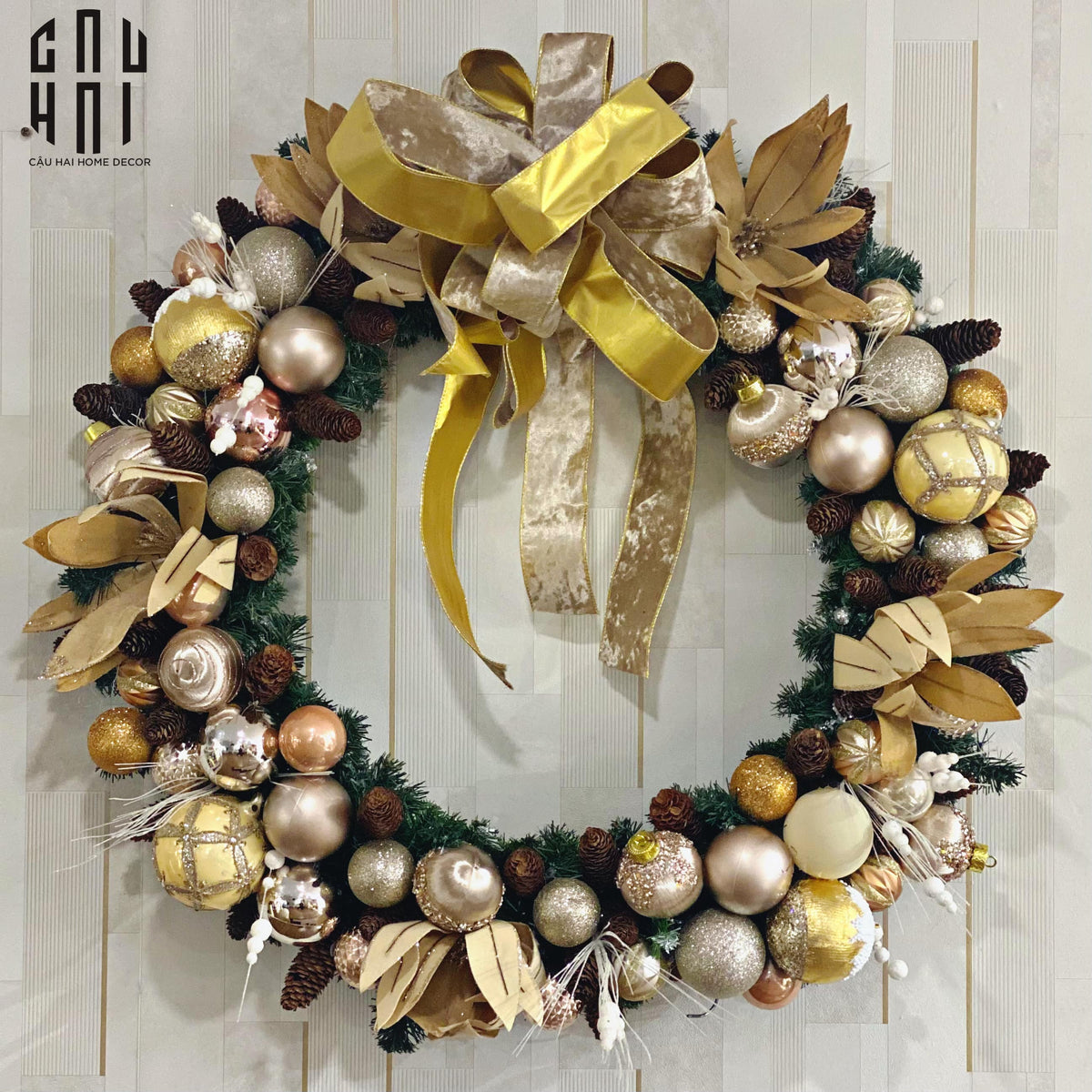 Fêtes Couture - Super Golden Era Christmas Wreath 90Cm-TRANG TRÍ GIÁNG SINH-CẬU HAI HOME DECOR