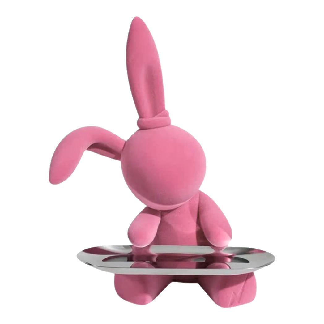 Elysian Couture - Tượng Thỏ Nhung - Figurine Lapin Pink Velour Maison H30