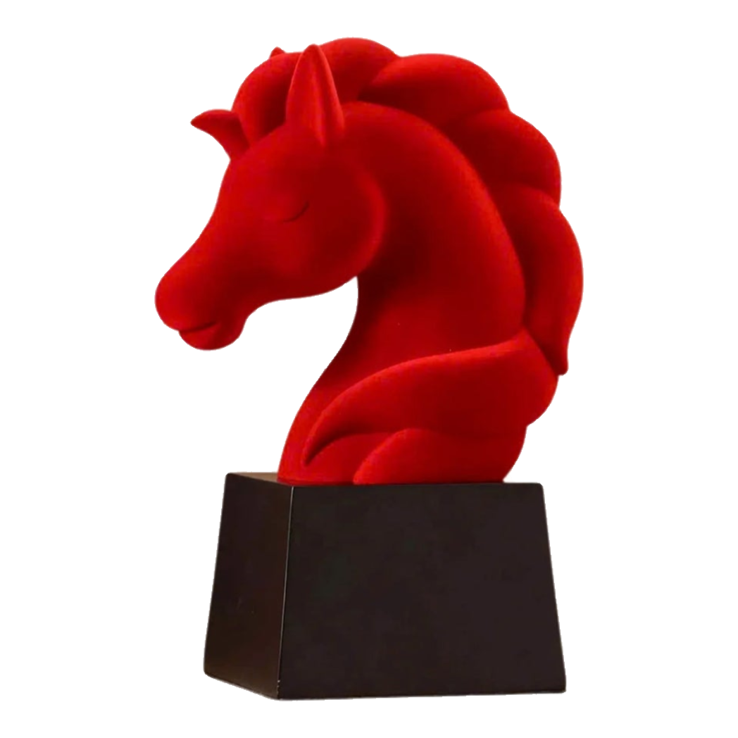 Tượng Đầu Ngựa Trang Trí Nhung Đỏ Tête De Cheval Rouge Velour Armour 29.5