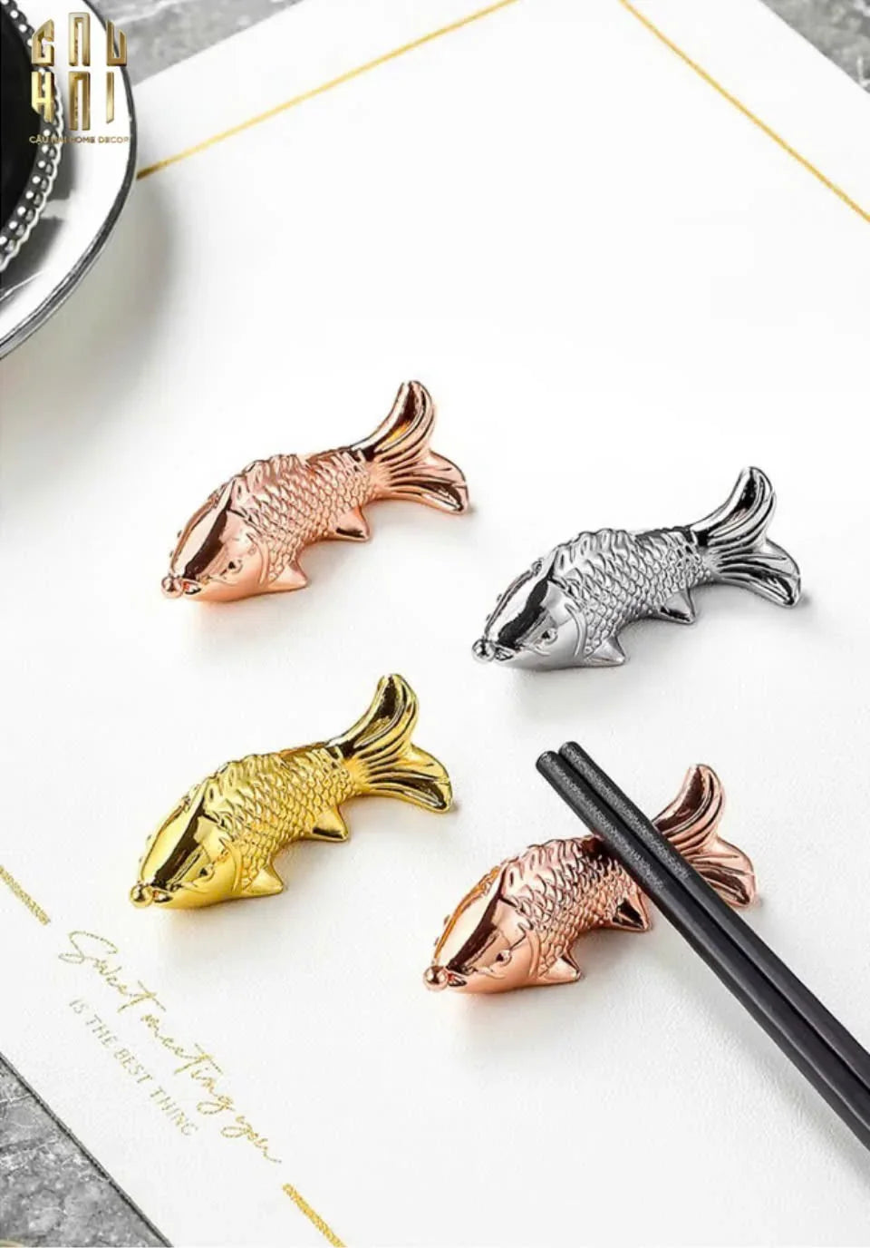 Gác Đũa - Stainless Steel Chopstick Rest Gold Fish-CẬU HAI HOME DECOR