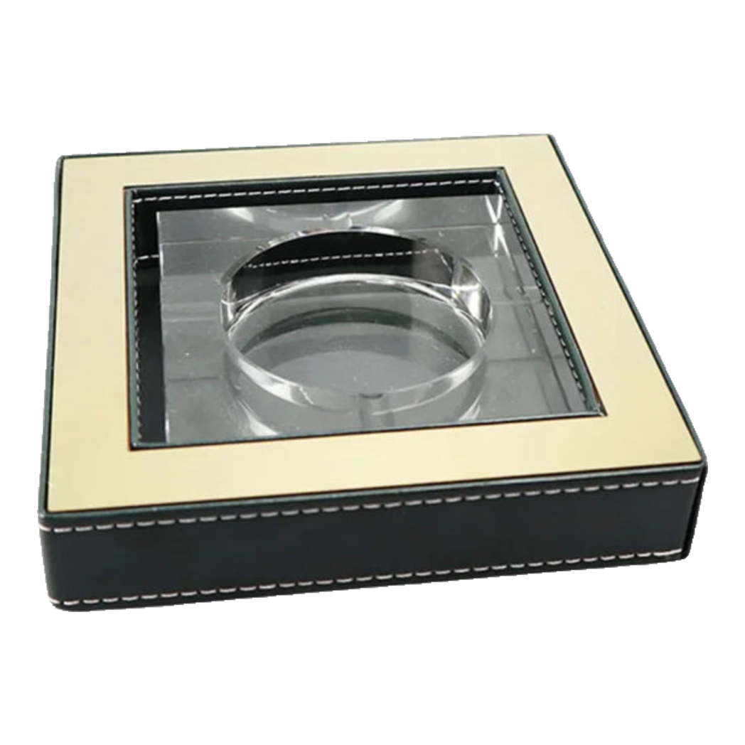 Gạt Tàn Pha Lê  Bọc Viền Da Cendrier Cristalleries Clair Squares Ashtray 15x15