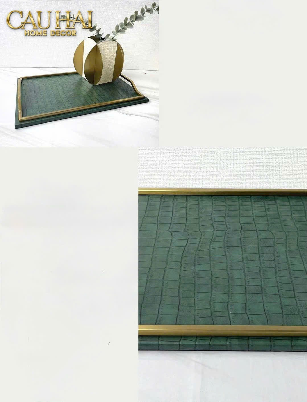 HOME COUTURE - KHAY DA ÉMERAUDE CUIR CROCO LEATHER TRAY-CẬU HAI HOME DECOR