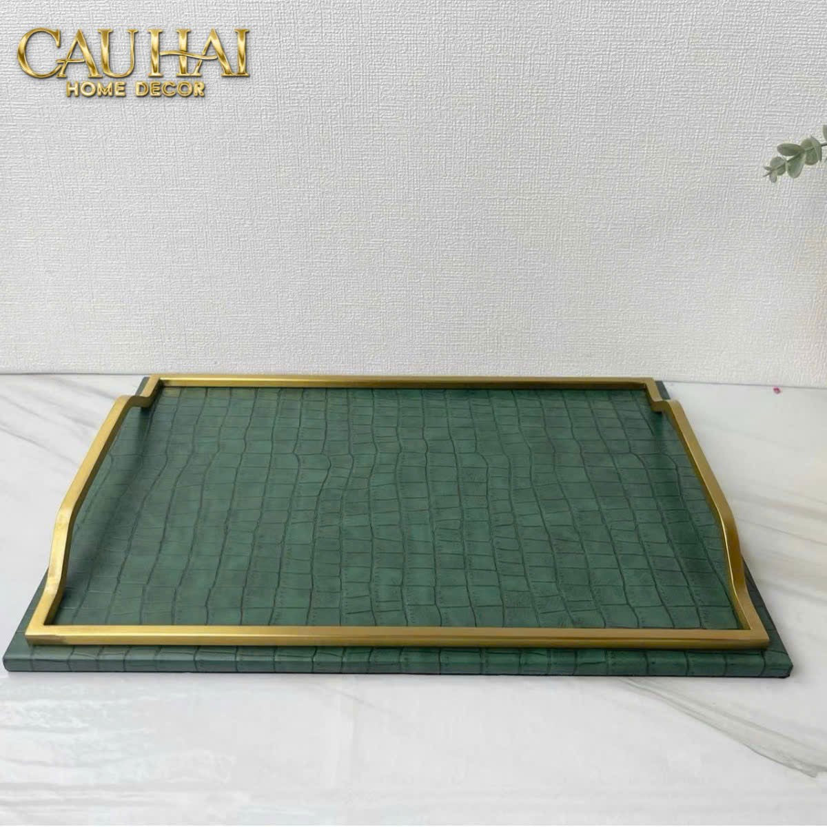 HOME COUTURE - KHAY DA ÉMERAUDE CUIR CROCO LEATHER TRAY-CẬU HAI HOME DECOR