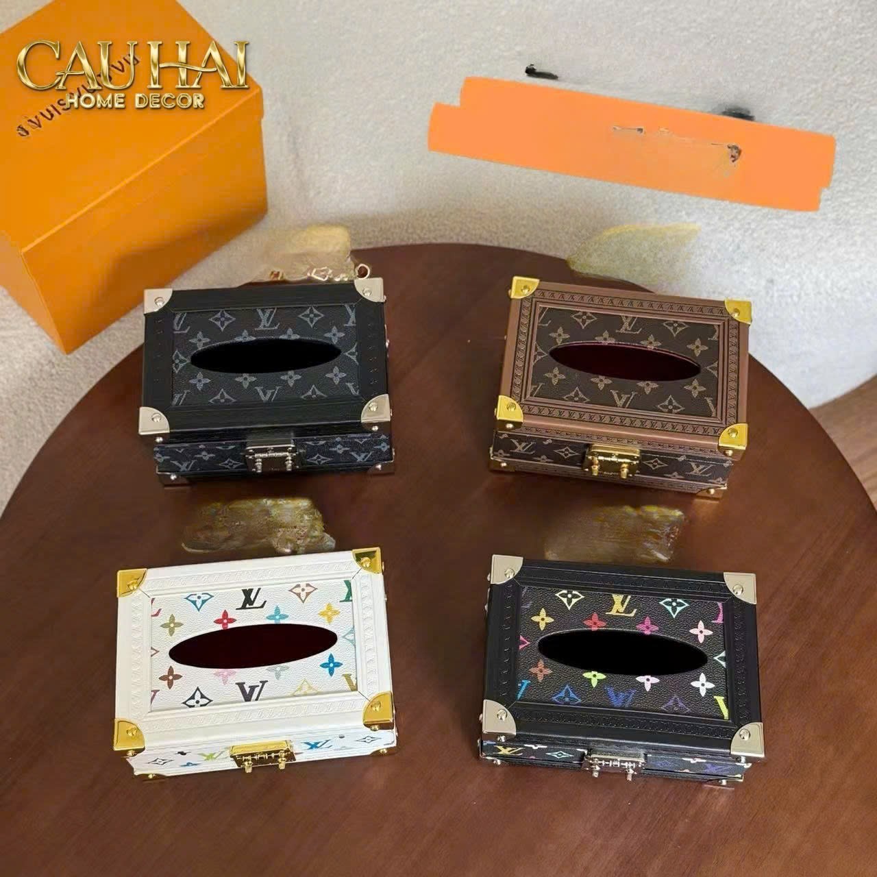 HOME COUTURE - HỘP KHĂN GIẤY  LOUIS TRUNK MULTICOLORE   - NOIRE FULL BOX