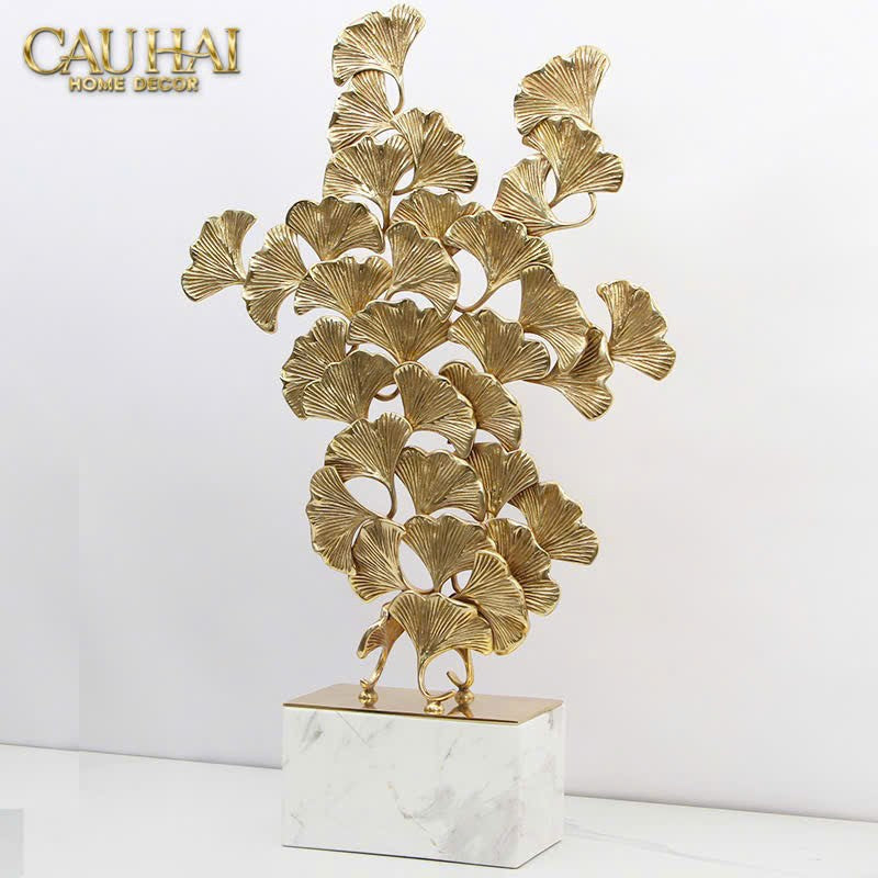HOME COUTURE - TƯỢNG ĐỒNG LÁ RẺ QUẠT ĐÁ QUÝ - JEWELRY GINKGO-CẬU HAI HOME DECOR