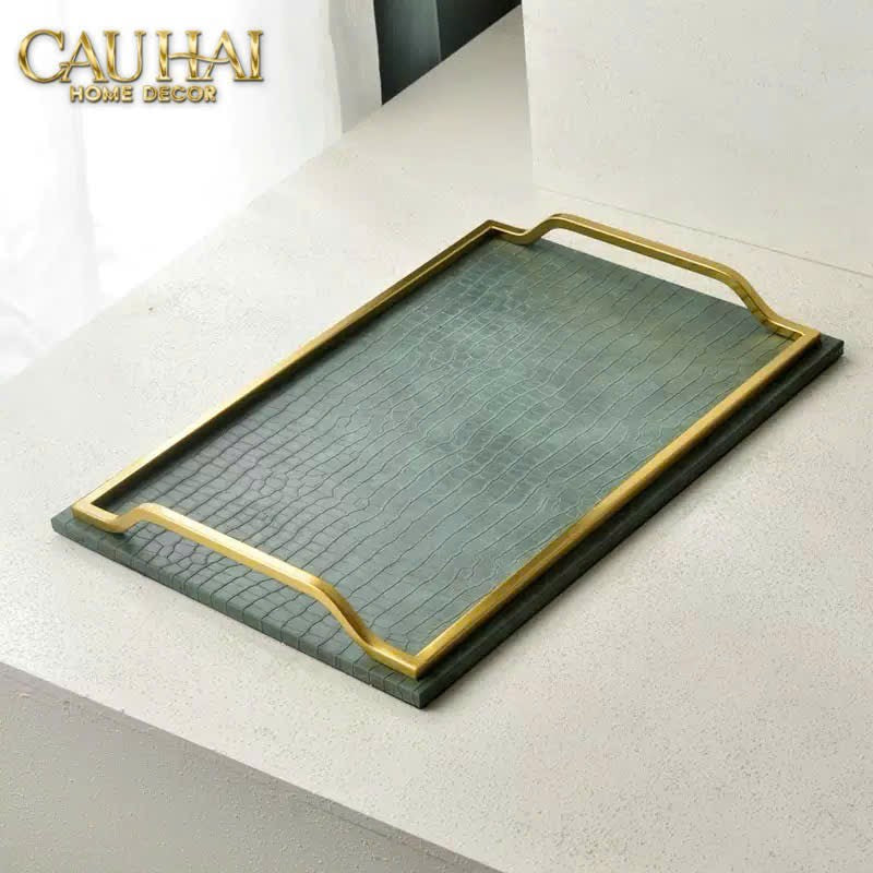 HOME COUTURE - KHAY DA ÉMERAUDE CUIR CROCO LEATHER TRAY-CẬU HAI HOME DECOR