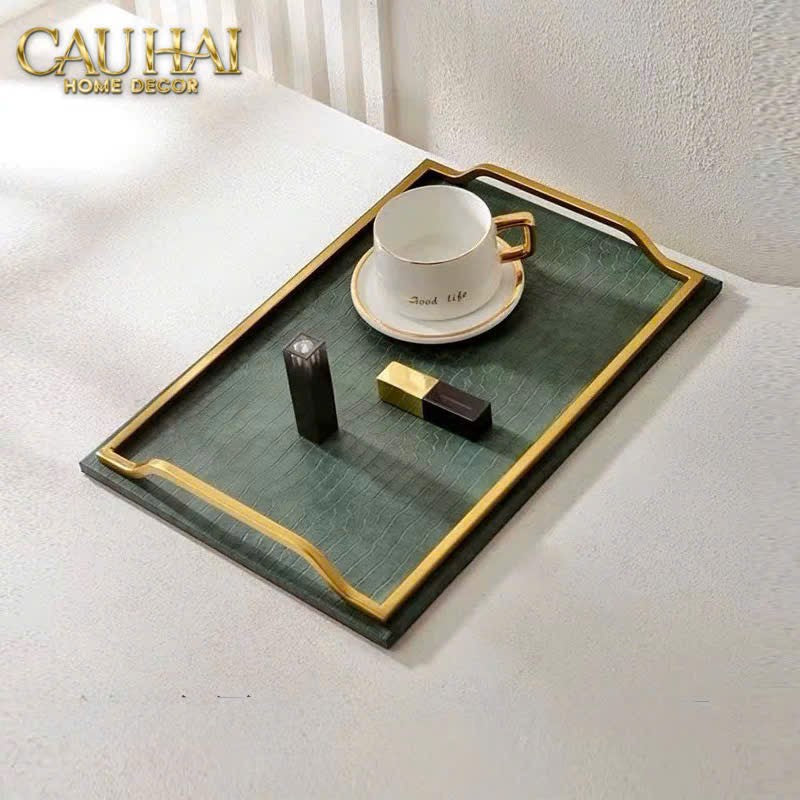 HOME COUTURE - KHAY DA ÉMERAUDE CUIR CROCO LEATHER TRAY-CẬU HAI HOME DECOR