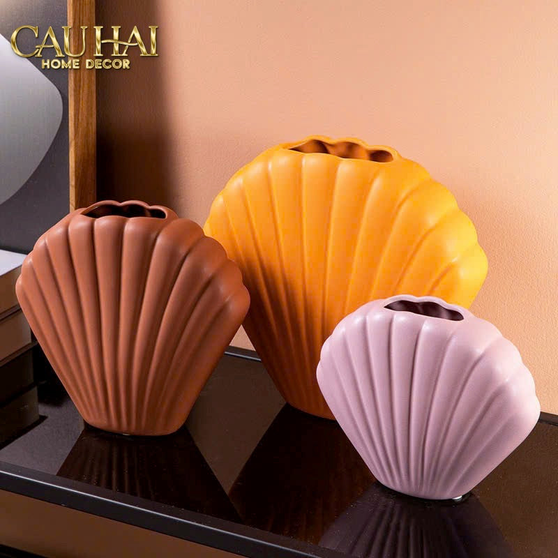 BÌNH HOA VỎ SÒ SIENNA COASTAL SHELL VASE H25